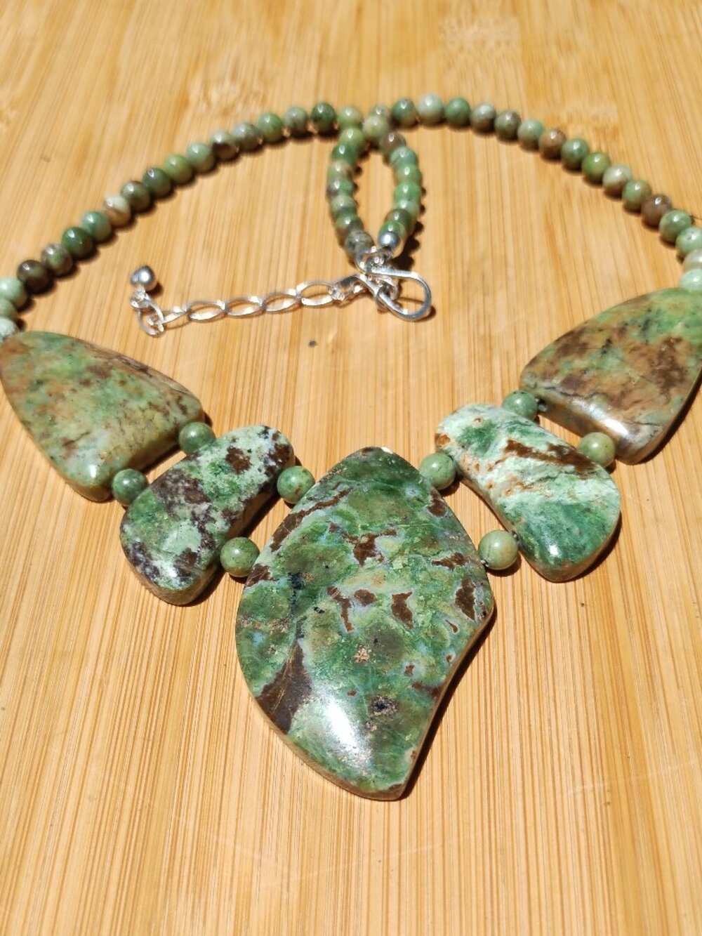 Jay King 925 Sterling Silver Tanzanian Variegated Green Opal Statement Necklace